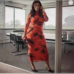 Elegant Orange and Black Dress Plus Size 3x